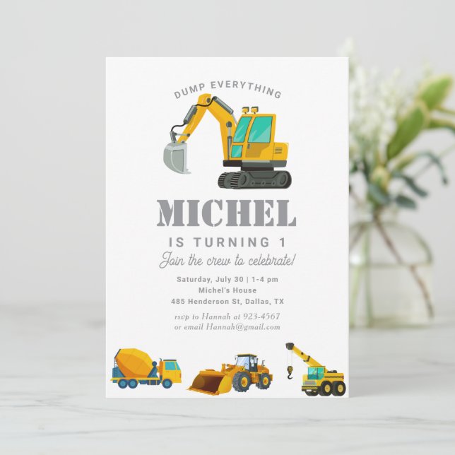 Invitation Construction Camion Anniversaire Décor (Debout devant)