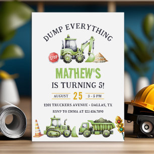 Invitation Construction Camion Digger 5e anniversaire