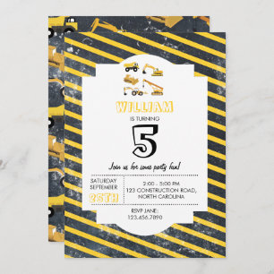 Invitation Construction Camions Garçons Fête d'anniversaire