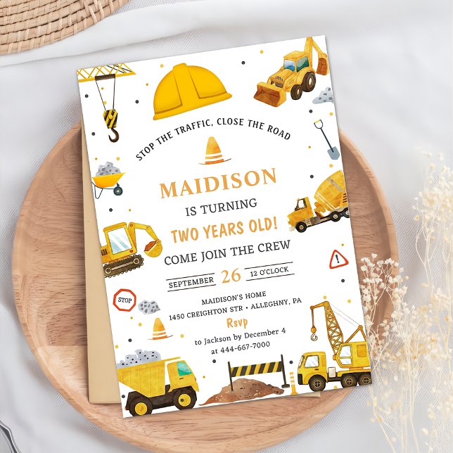 Invitation Construction Camions Thème Anniversaire Fête (Créateur téléchargé)