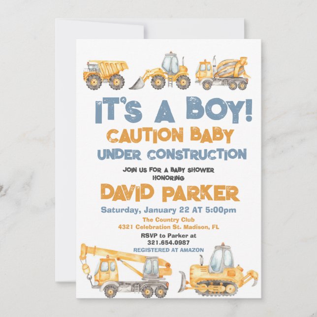Invitation Construction C'est un Boy Dump Truck Party (Devant)