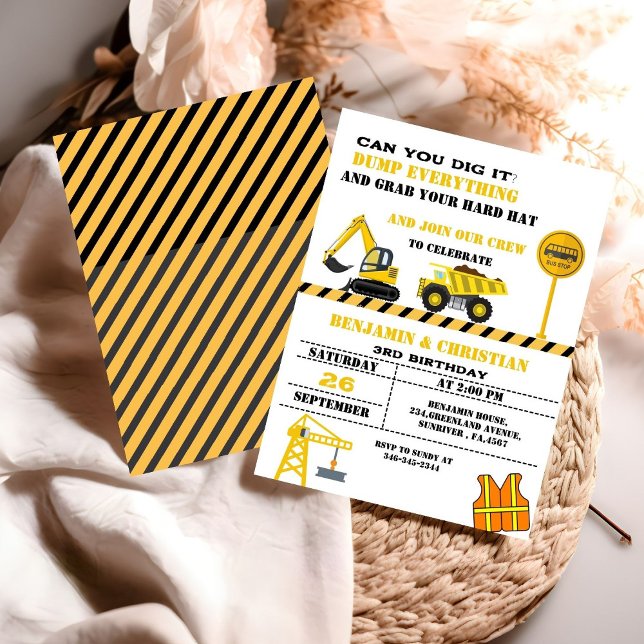 Invitation Construction de camions de pompage Transport Anniv (Créateur téléchargé)