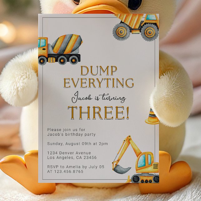 Invitation Construction Dump Everything 3e Anniversaire (Créateur téléchargé)