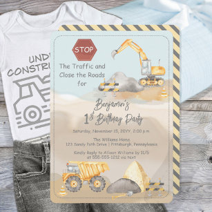 Invitation Construction Dump Truck Boy fête le 1er anniversai