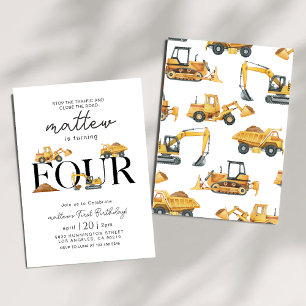 Invitation Construction Dump Truck Party Boy 4e anniversaire