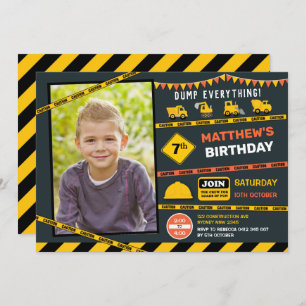 Invitation Construction Dump Truck Photo Boy Birthday Party