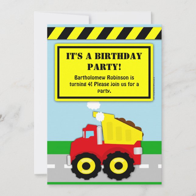 Invitation Construction Dumptruck Boys Anniversaire Invitatio (Devant)