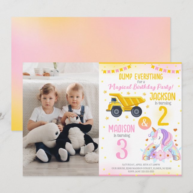 Invitation Construction et frères licorne Célébration conjoin (Devant / Derrière)