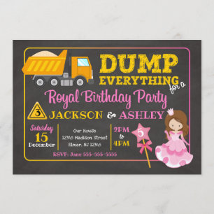 Invitation Construction et princesse Joint Birthday