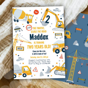 Invitation Construction Jaune Camion Digger Garçon Anniversai