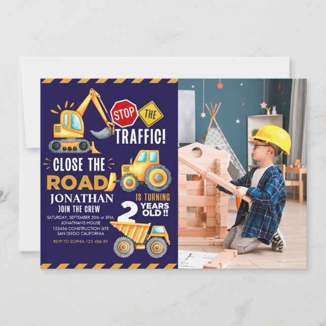 Invitation Construction Party for 2nd Birthday Boy (Devant)