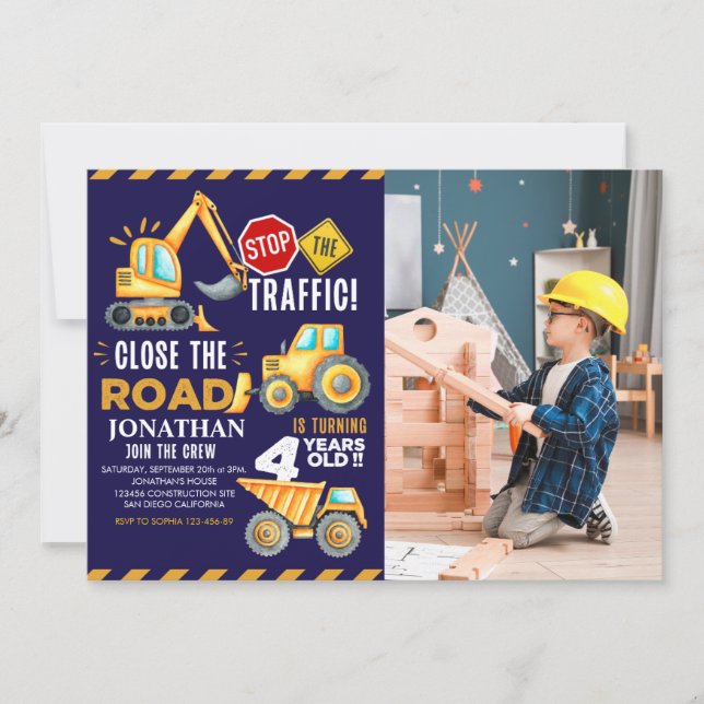 Invitation Construction Party for 4th Birthday Boy (Devant)