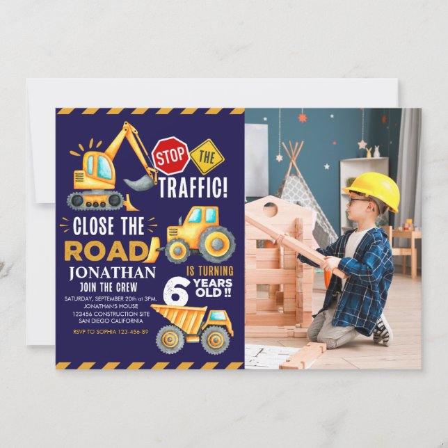 Invitation Construction Party for 6th Birthday Boy (Devant)