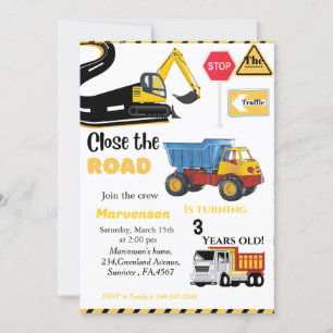 Invitation Construction Thème garçon fête d'anniversaire Cami