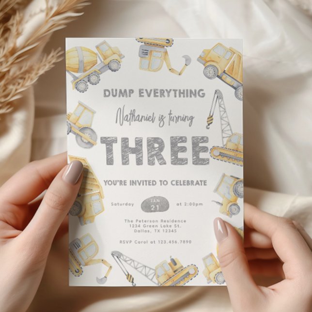 Invitation Construction THREE 3rd Birthday Party (Créateur téléchargé)