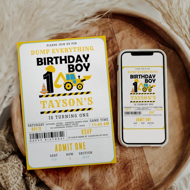 Invitation Construction Truck 1st Birthday | Kids Birthday  (Créateur téléchargé)