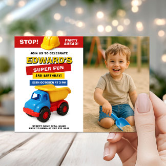 Invitation Construction Truck Birthday with photo