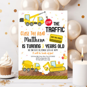 Invitation Construction Truck Dump Truck Digger Anniversaire