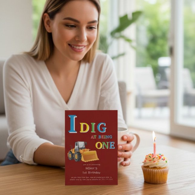 Invitation Construction Truck 'I Dig Being One' Birthday  (Créateur téléchargé)