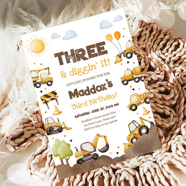 Invitation Construction Trucks Boy Dirty 3RD-Y Third Birthday (Créateur téléchargé)
