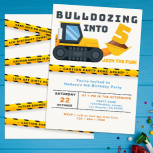 Invitation Construction Vehicle 5th Boy Birthday Party