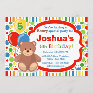 Invitation Construire une Ours Boy's Birthday Party Invitatio