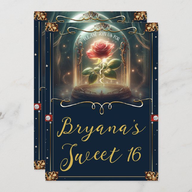 Invitation Conte aussi vieux que Time Enchanted Rose Sweet 16 (Devant / Derrière)