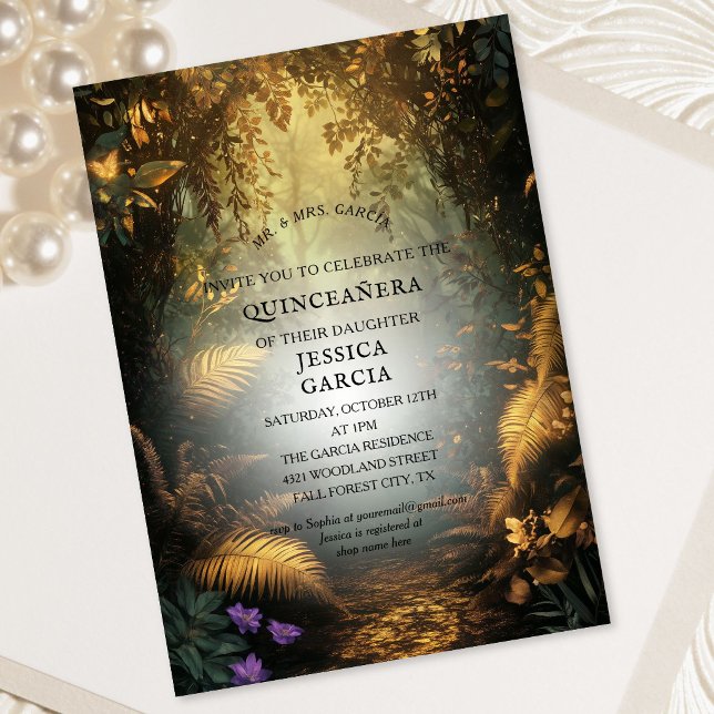 Invitation Conte de fées d'été Forêt enchantée  Quinceañera  (Summer Fairy Tale Enchanted Forest Quinceañera Invitation)