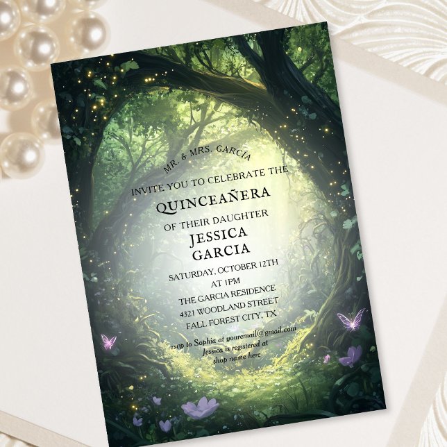 Invitation Conte de fées d'été Forêt enchantée  Quinceañera  (Summer Fairy Tale Enchanted Forest Quinceañera Invitation)
