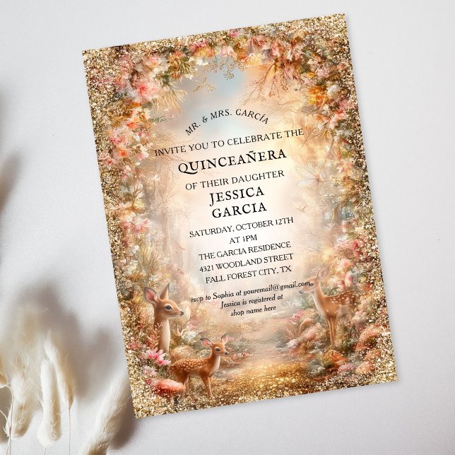 Invitation Conte de fées d'été Forêt enchantée Quinceañera  (Summer Fairy Tale Enchanted Forest Quinceañera Invitation)