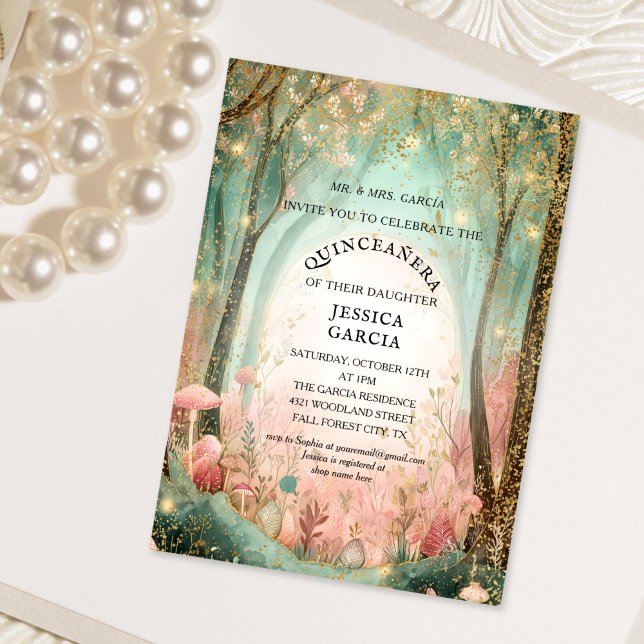 Invitation Conte de fées d'été Forêt enchantée Quinceañera  (enchanted forest quinceanera invitation)