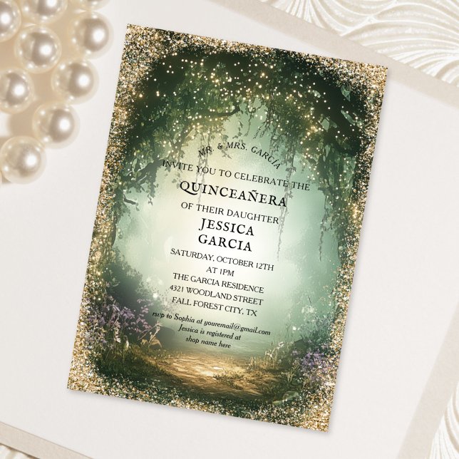 Invitation Conte de fées d'été Forêt enchantée  Quinceañera  (Summer Fairy Tale Enchanted Forest Quinceañera Invitation)