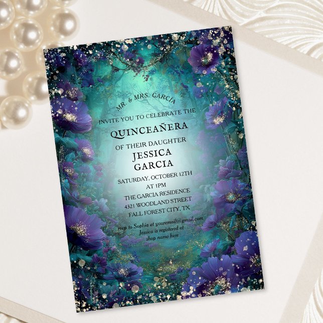 Invitation Conte de fées d'été Forêt enchantée Quinceañera  (Summer Fairy Tale Enchanted Forest Quinceañera Invitation)