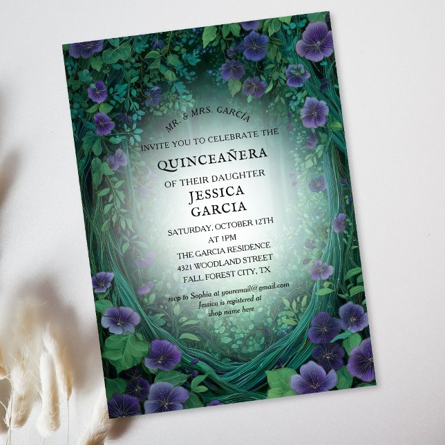 Invitation Conte de fées d'été Forêt enchantée  Quinceañera  (Summer Fairy Tale Enchanted Forest Quinceañera Invitation)