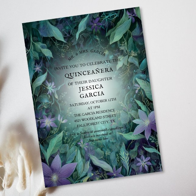 Invitation Conte de fées d'été Forêt enchantée  Quinceañera  (Summer Fairy Tale Enchanted Forest Quinceañera Invitation)