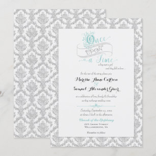 Invitation Conte de fées Il était une fois Damas Turquoise