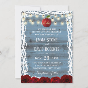 Invitation Conte de fées rustique Neige blanc Duché bleu Mari