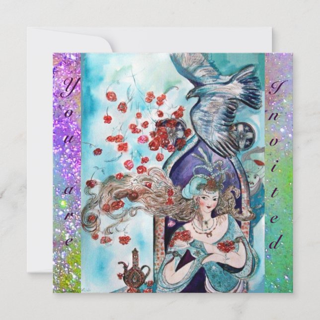 Invitation CONTE DE FÉES TURC ,rouge bleu violet scintillant  (Devant)