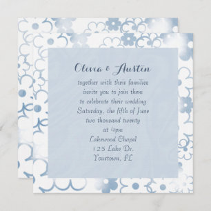 Invitation Contemporain bleu floral design mariage