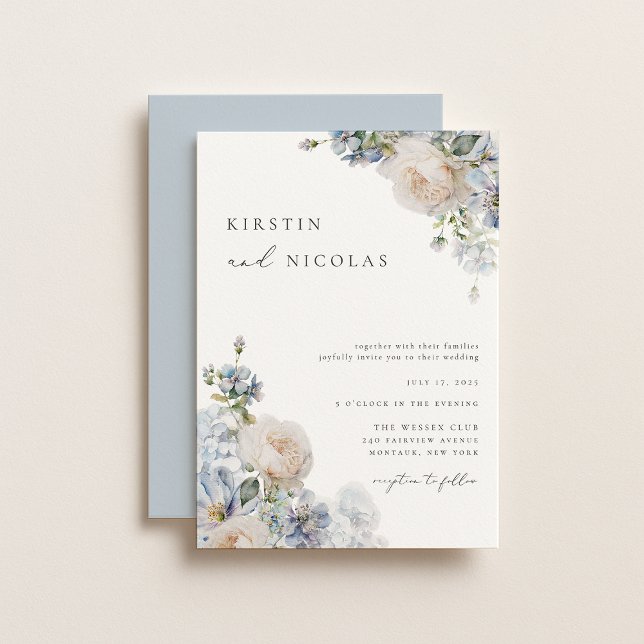 Invitation Contemporain Chic Dusty Blue Garden Floral Mariage (Créateur téléchargé)