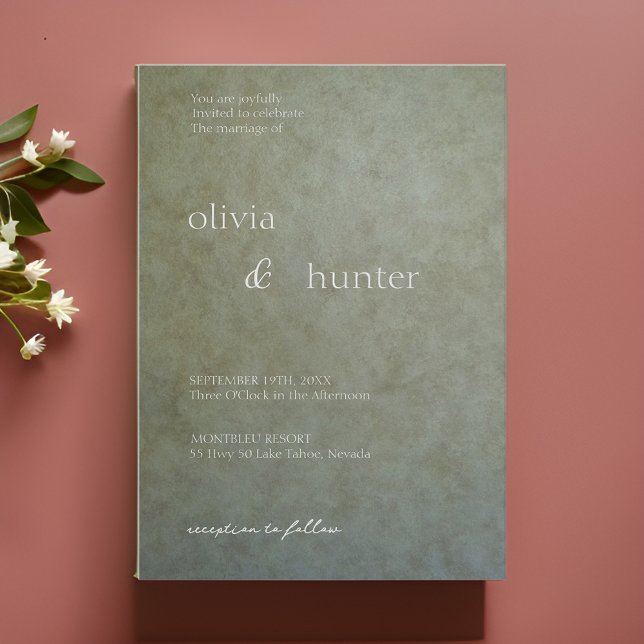 Invitation Contemporain Golden Sage Faux Suede Paint Mariage (Créateur téléchargé)