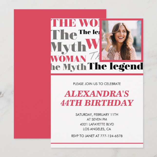 Invitation contemporaine d'anniversaire 44 ans ave (Devant / Derrière)