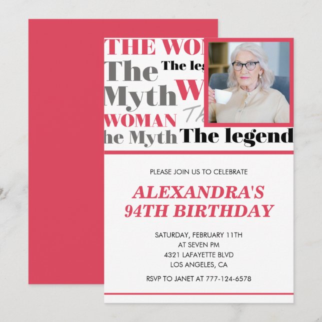 Invitation contemporaine pour 94e anniversaire ave (Devant / Derrière)