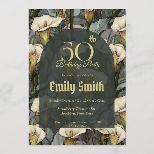 Invitation Contemporary Call Lilies Floral Girl Birthday  (Devant)