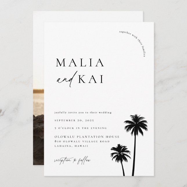 Invitation Contemporary Coastal Chic Mariage Photo (Devant / Derrière)