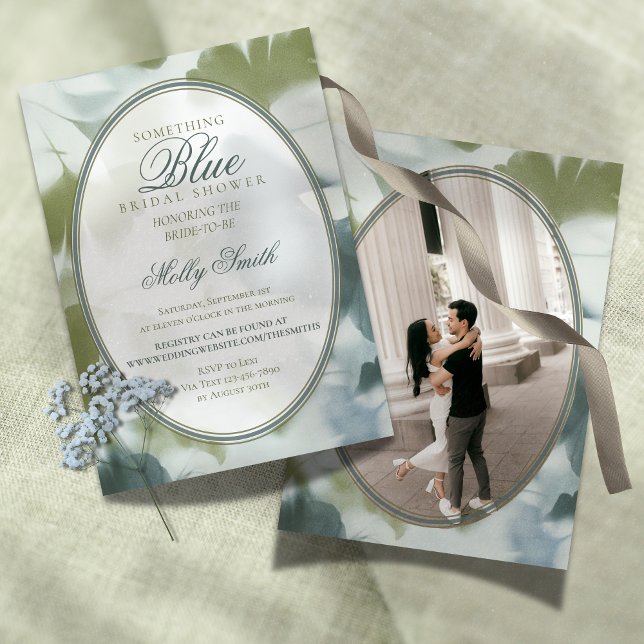 Invitation Contemporary Something Blue Bridal Shower (Contemporary Something Blue Bridal Shower Invitation)
