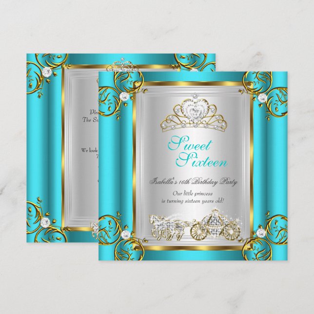 Invitation Contes de fées Douce 16 16e Anniversaire Turquoise (Devant / Derrière)