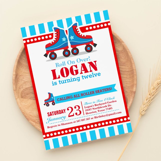 Invitation Continuez ! Blue Roller Skate Sport Anniversaire (Créateur téléchargé)