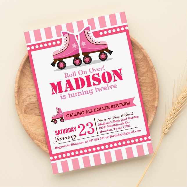 Invitation Continuez ! Patinage rose Roller Sport Anniversair (Créateur téléchargé)