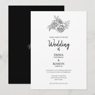Invitation Contour floral noir et blanc simple